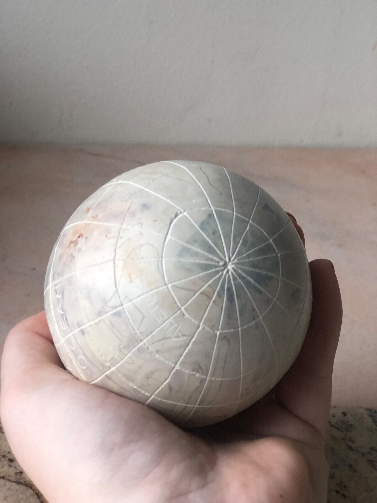 Unique Vintage Carved and Handpainted Stone Globe / World Map