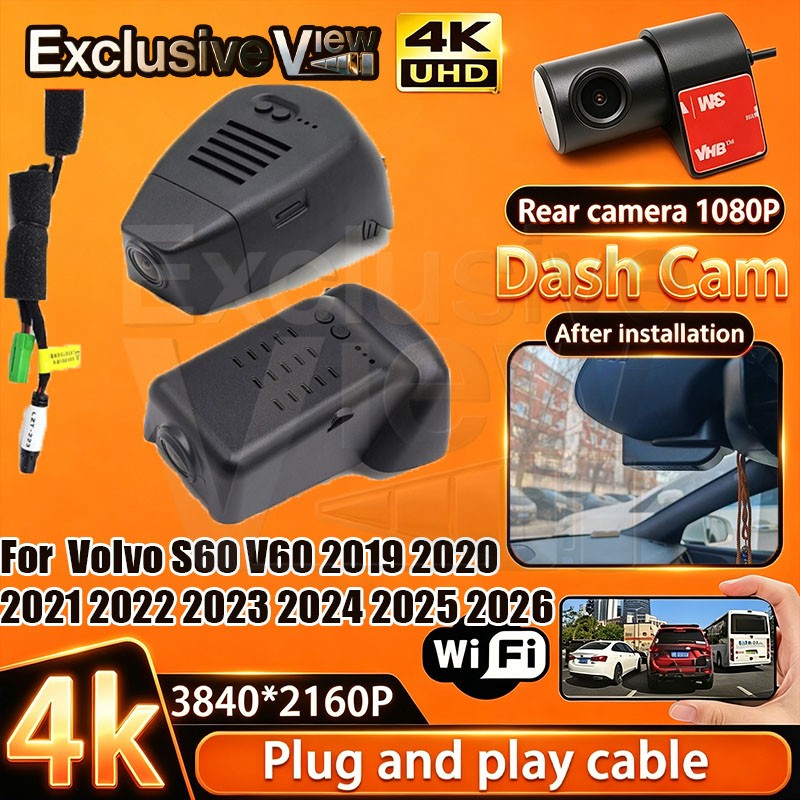 4K Wifi Car Dash Cam Camera for Volvo S60 V60 2019 20-21 22 2023 2024 2025 2026