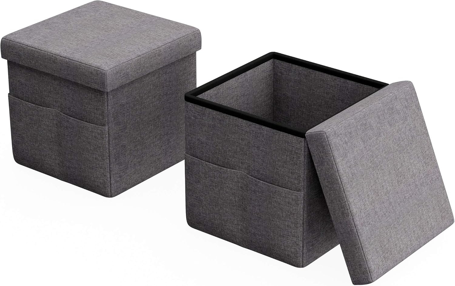 Set of 2 Ottomans with Storage Pockets - 15-Inch Folding Foot Rests or Storage O