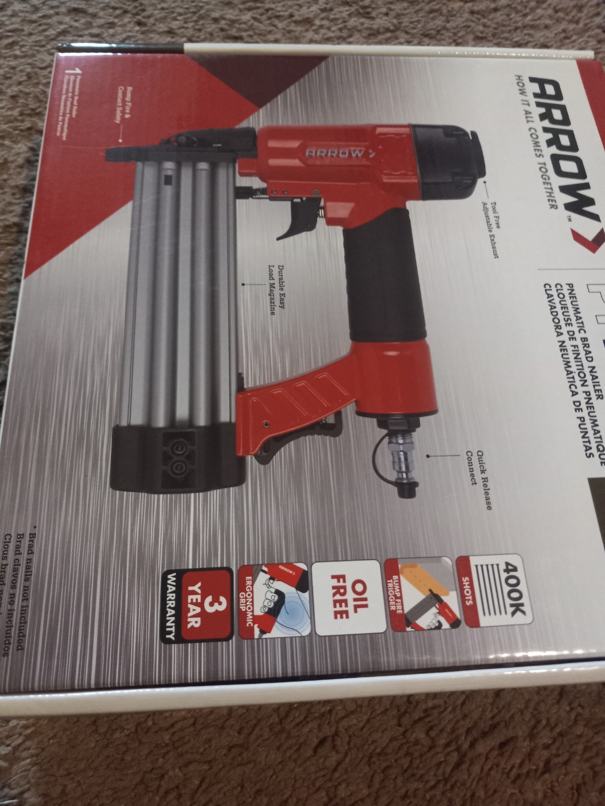 Arrow PT18G Pneumatic Brad Nailer 18GA Oil-Free Brad Nail Gun Pneumatic Tool
