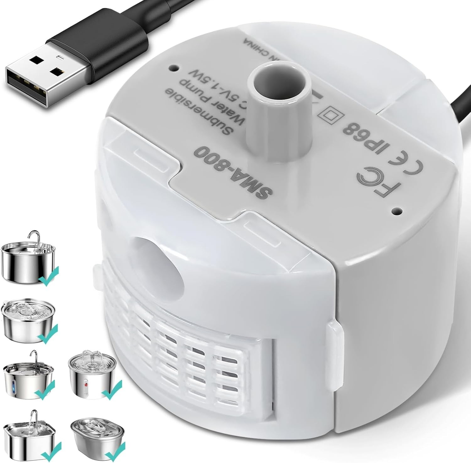 Ultra Silent Submersible Water Pump for Pet Fountains - USB 5V (SMA-800 Motor).
