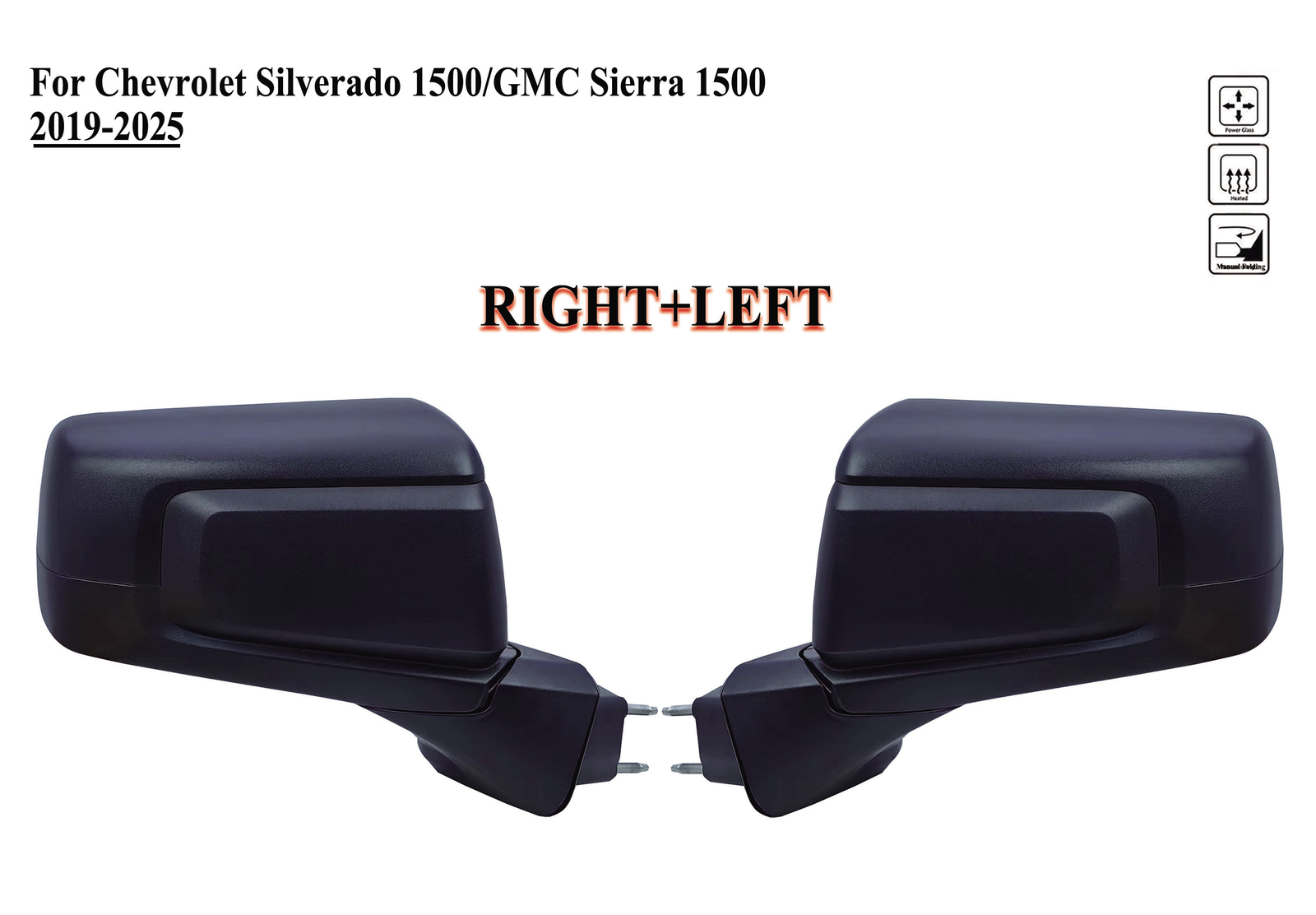 Pair Left+Right Side Door Mirror Power Heat For 19-25 Chevrolet Silverado 1500