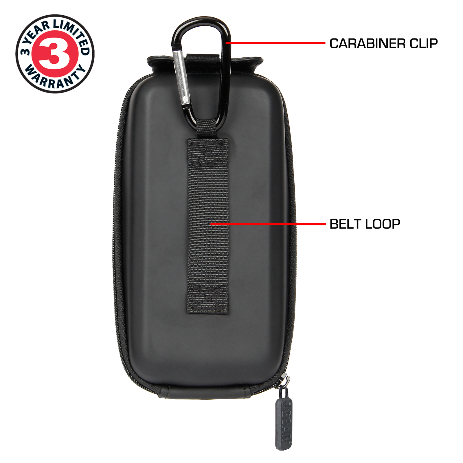 USA GEAR Hard Shell Glasses Case - Rugged Hard Case with Belt Loop - Black