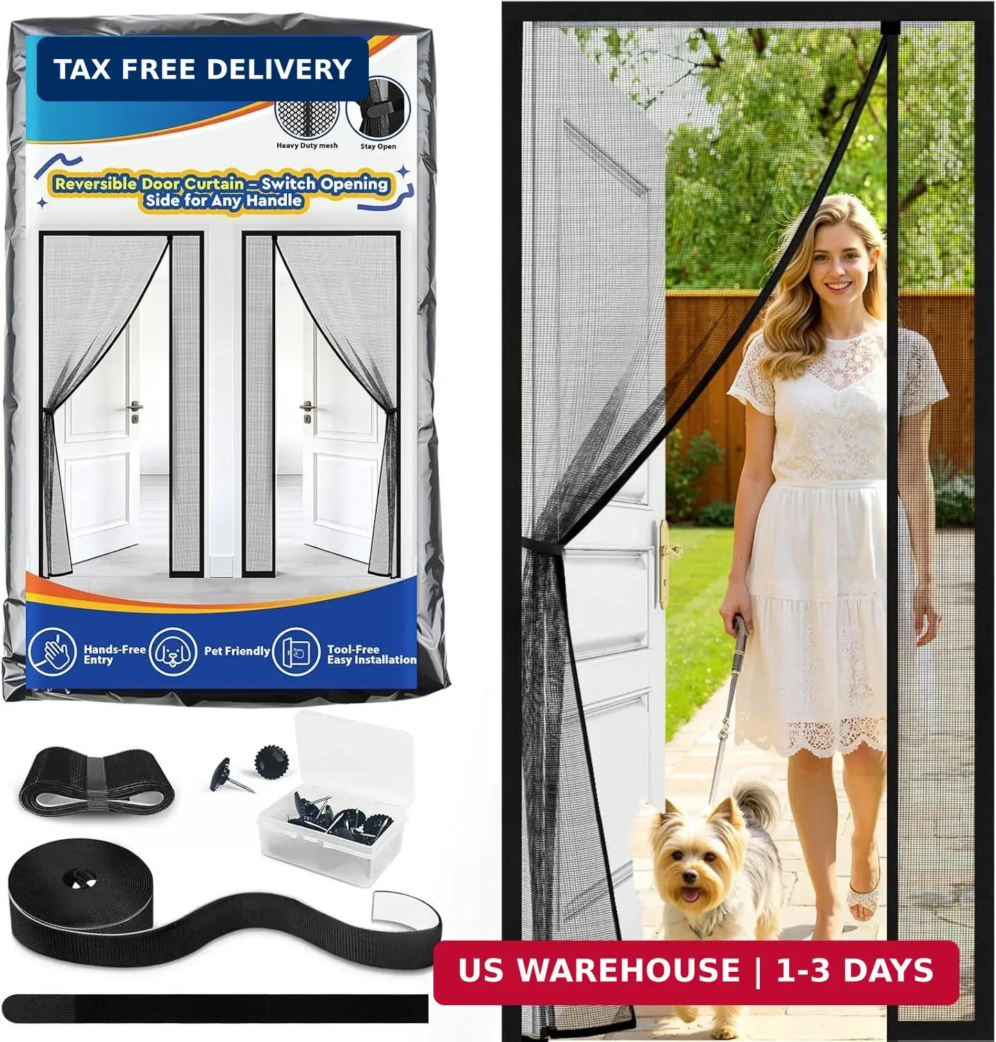 TasticTotes Screen Door Mesh - Reversible Left & Right Opening Door Screen with