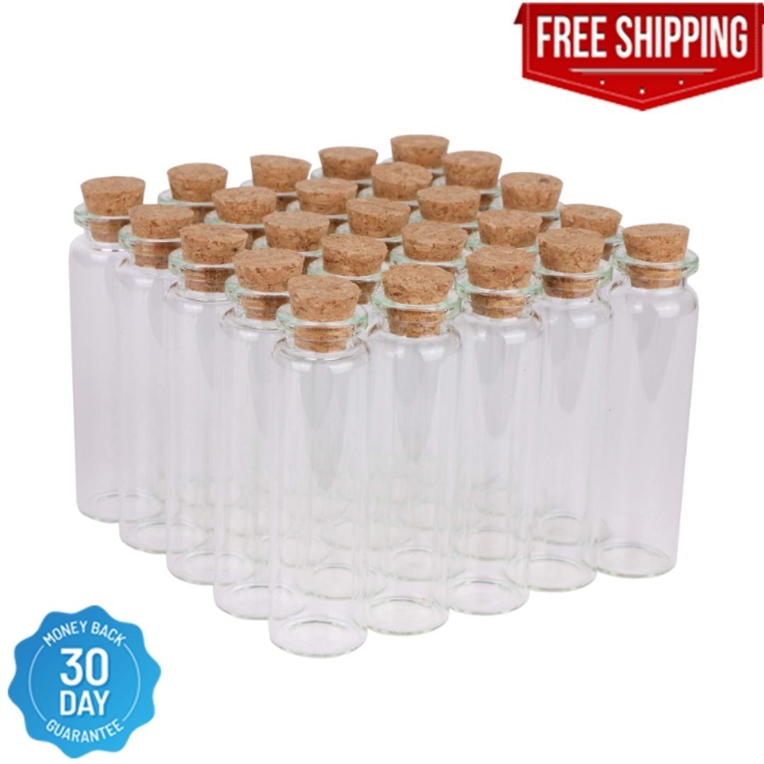 MaxMau 20ml Small Glass Bottles,Tiny Glass Vials,Jars with Cork Stoppers,Message