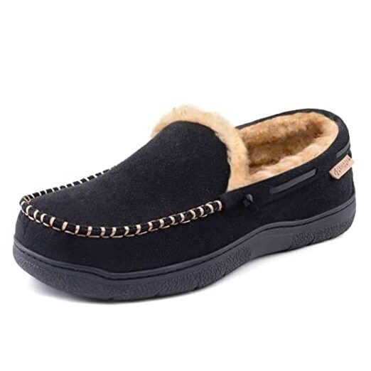 Men's Moccasin Slippers Memory Foam House Shoes 8 Black