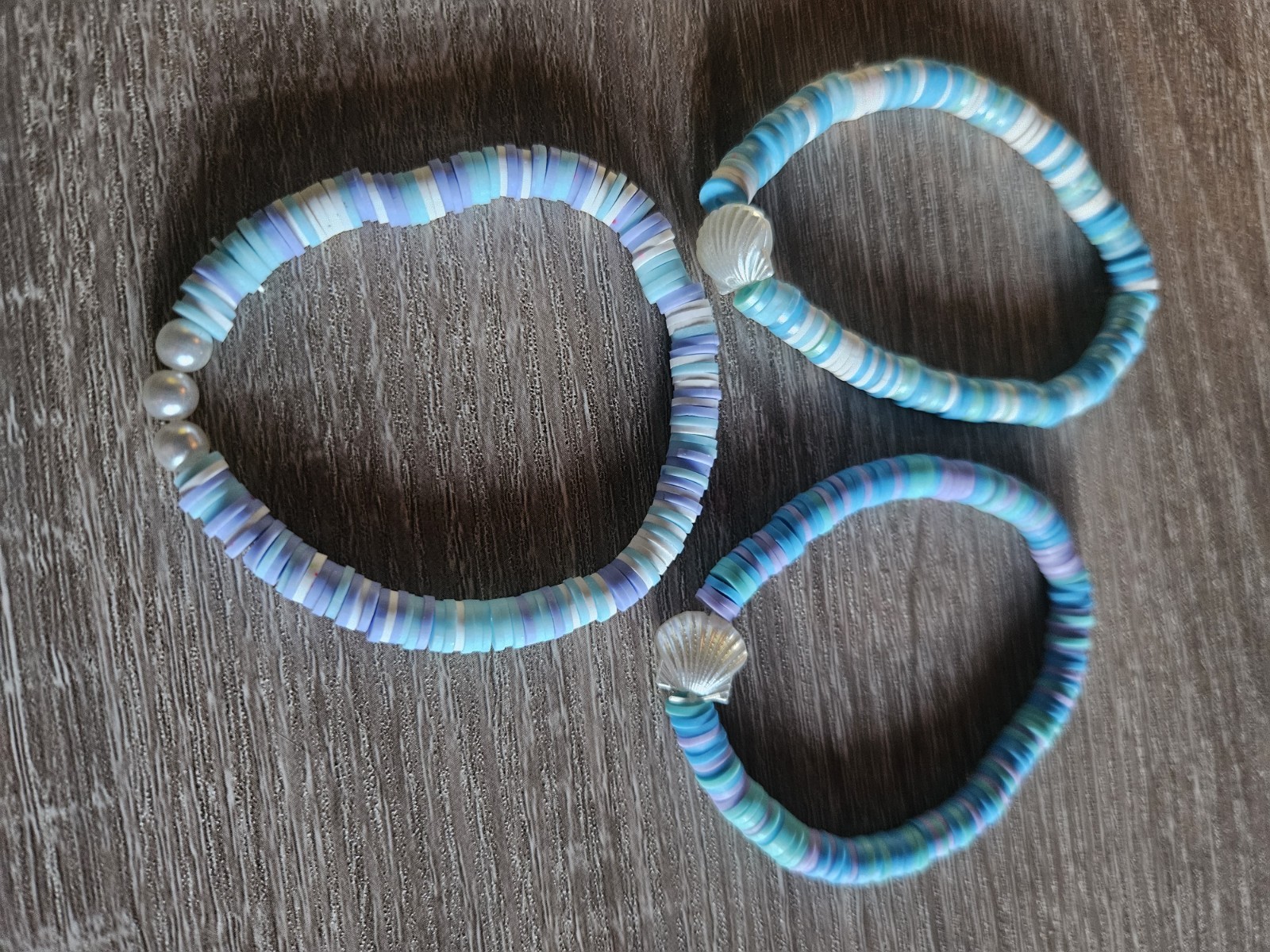 Handmade  Beaded Stretchy Bracelets  7" Set of 3