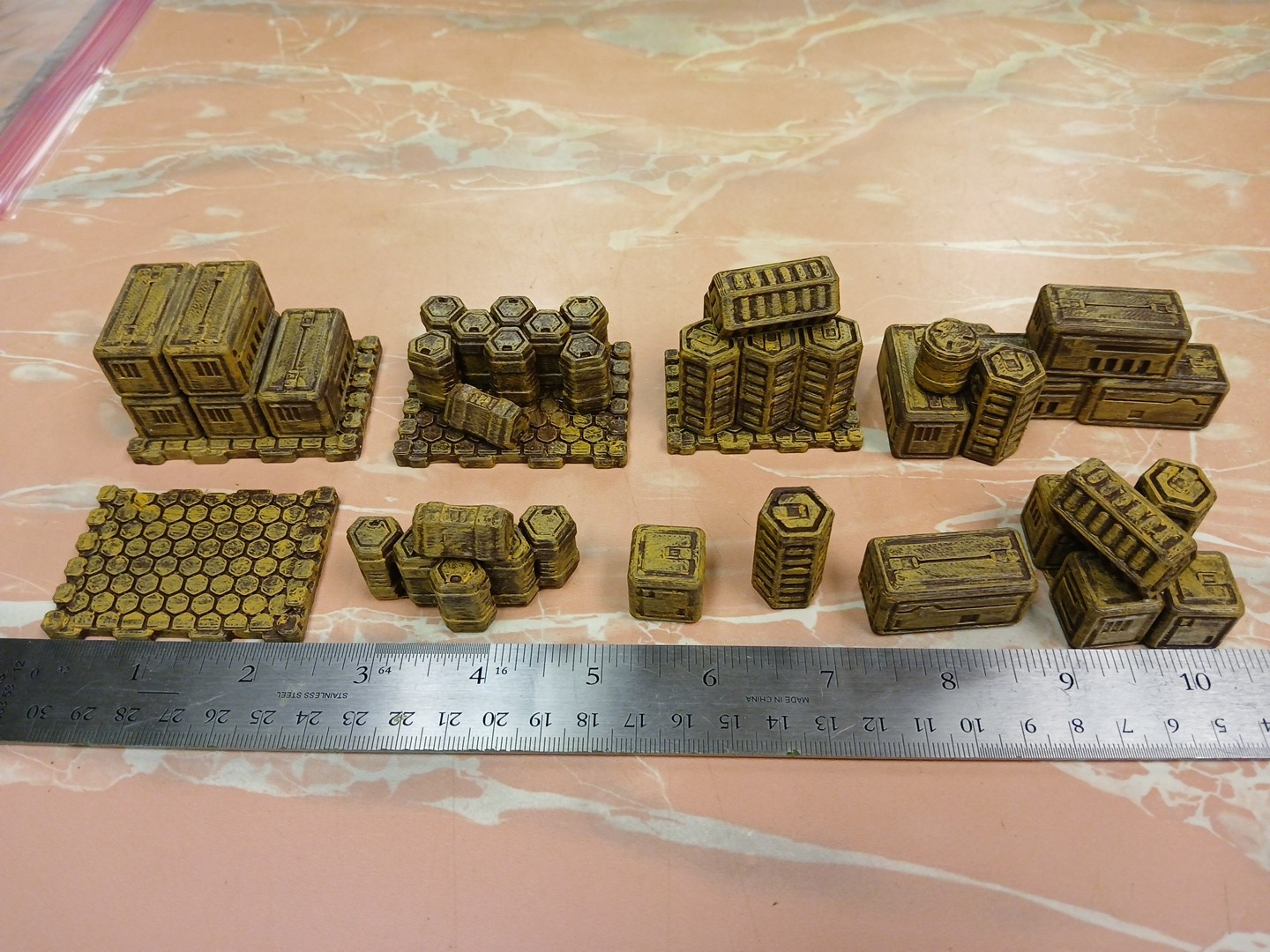 10 painted Space Shipping Containers Cargo Wargaming Terrain TTRPG 40K Traveller