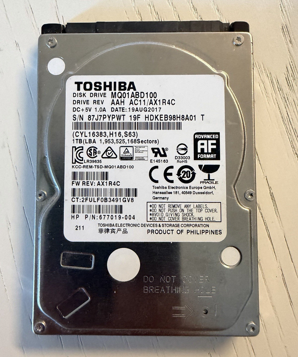 Toshiba 1TB Internal SATA Hard Drive MQ01ABD100