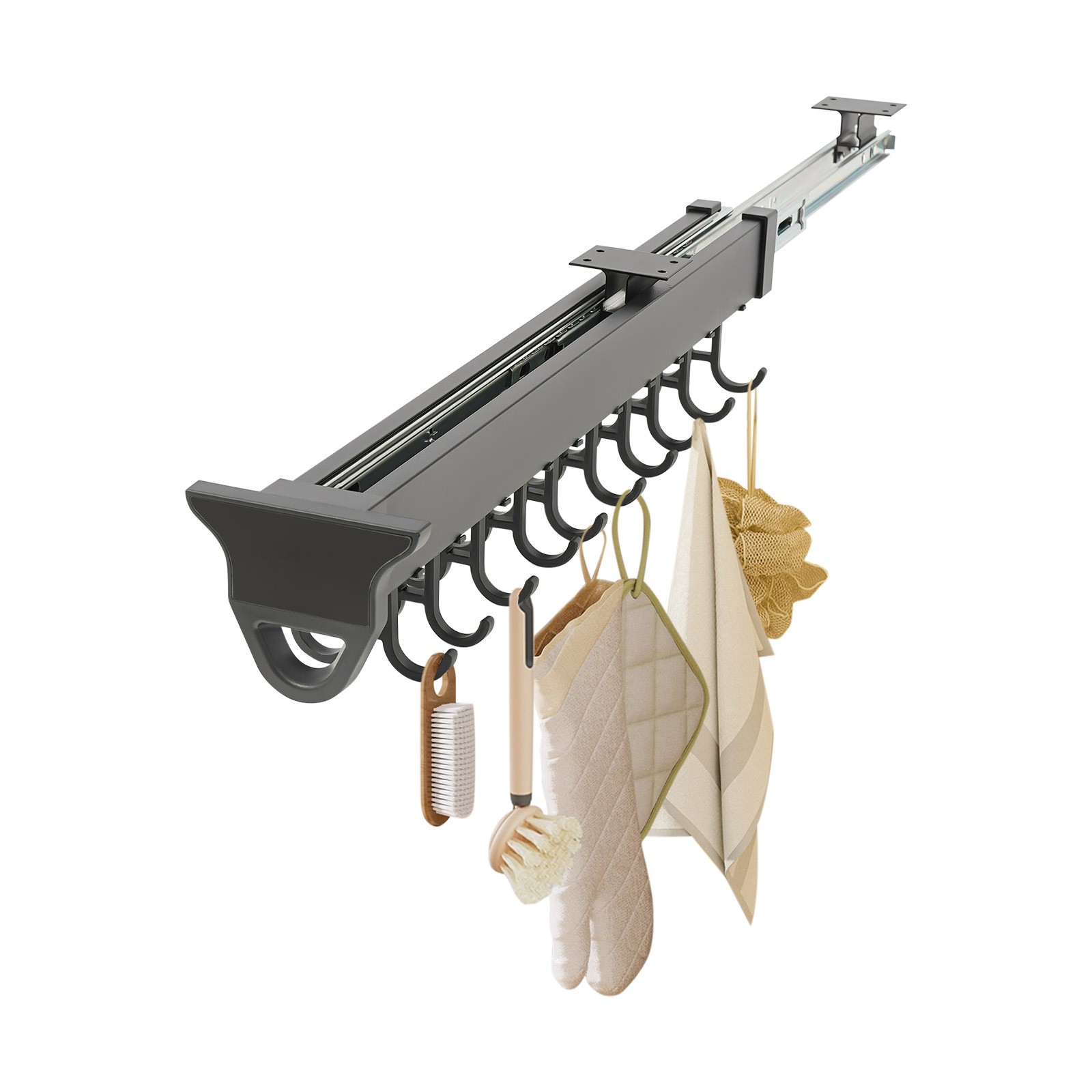 Wall Organizer with 20 Hooks for Brooms/Mops/Clothes Extendable Pull Out
