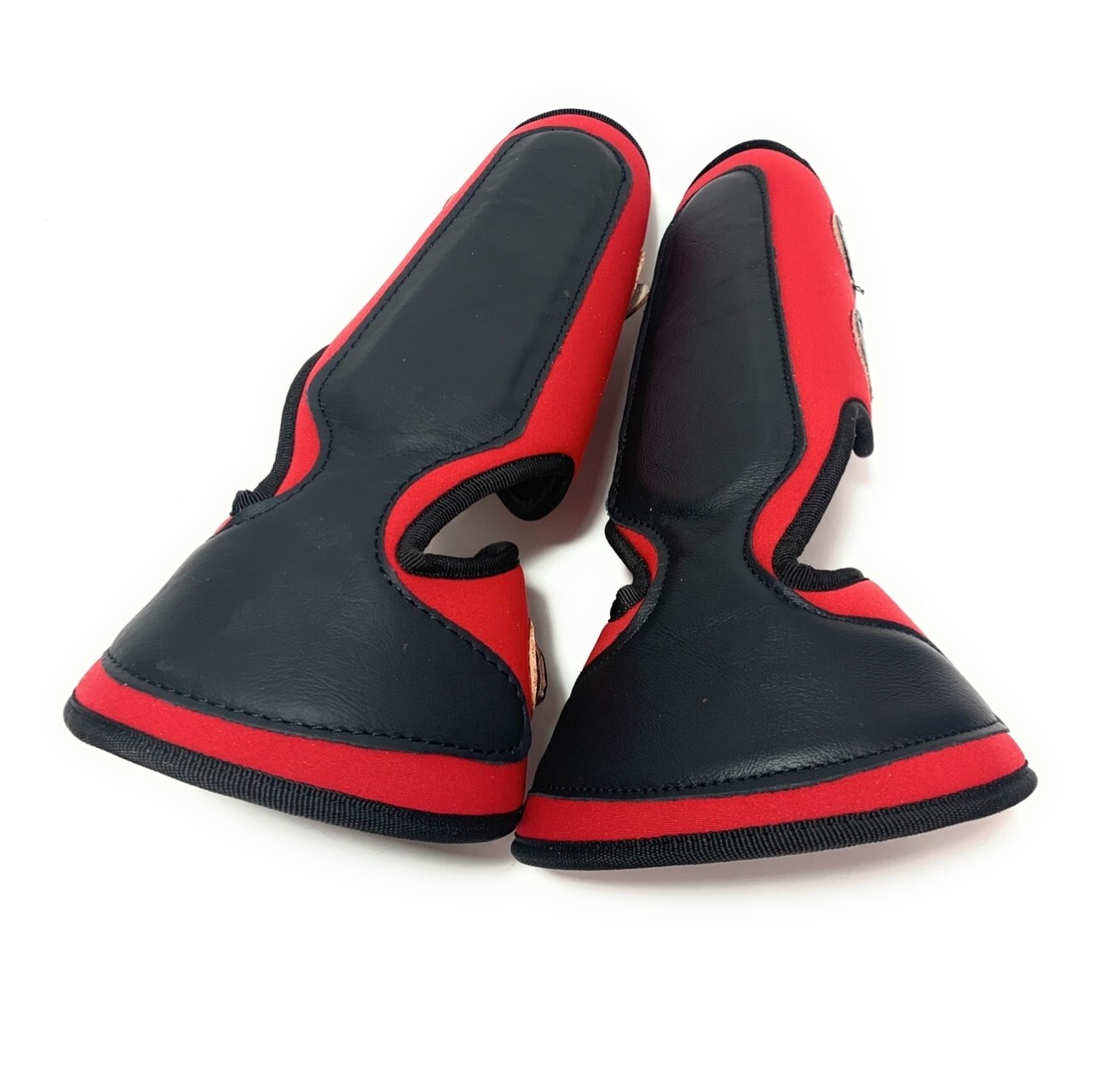 RED AND BLACK HORSE LEG PROTECTOR BOOTS. CANILLERAS PARA CABALLO, CHARRO GEAR
