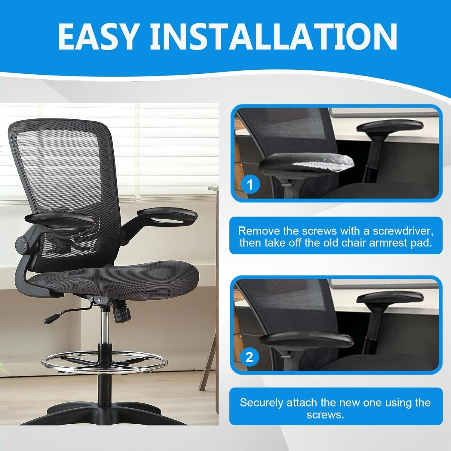 "Office Chair Replacement Armrest Arm Pads Caps Fit Univeral Desk Chair Arms 4..