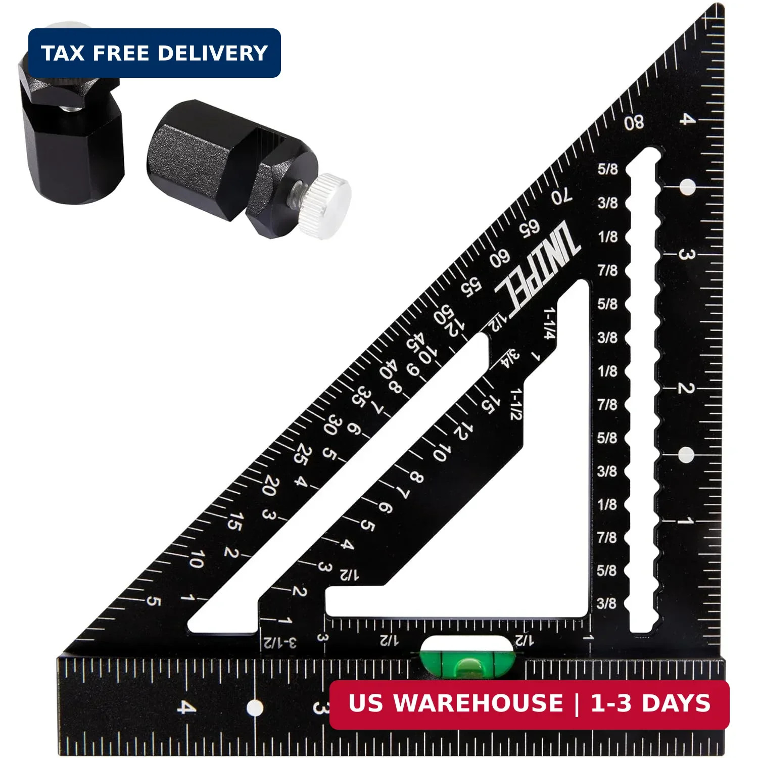 4.5 inch Rafter Square with Level, Aluminum Metal Triangle Ruler | Multifunction