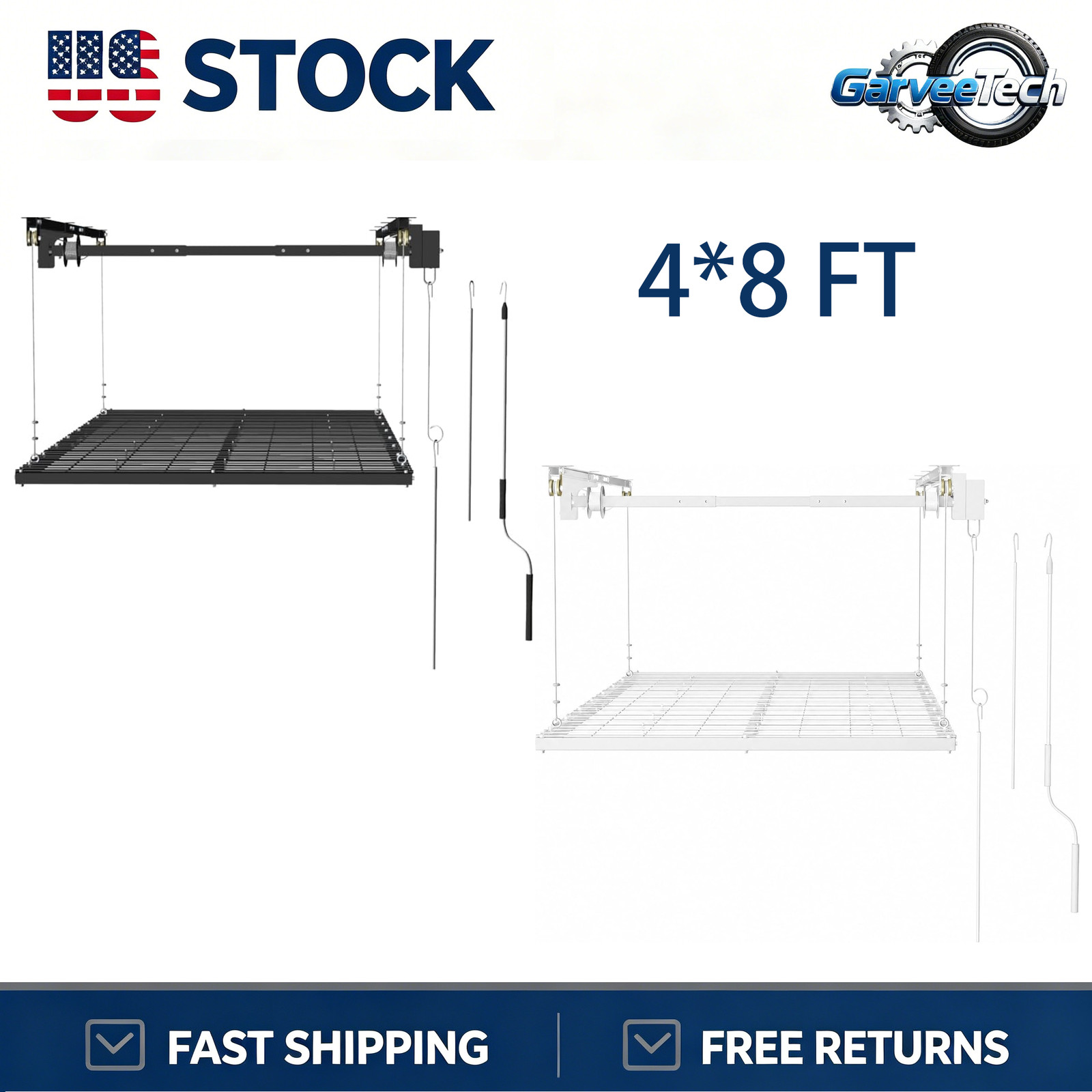 4X8 FT Heavy Duty Overhead Garage Storage Rack for Garage w/ Adjustable Rack