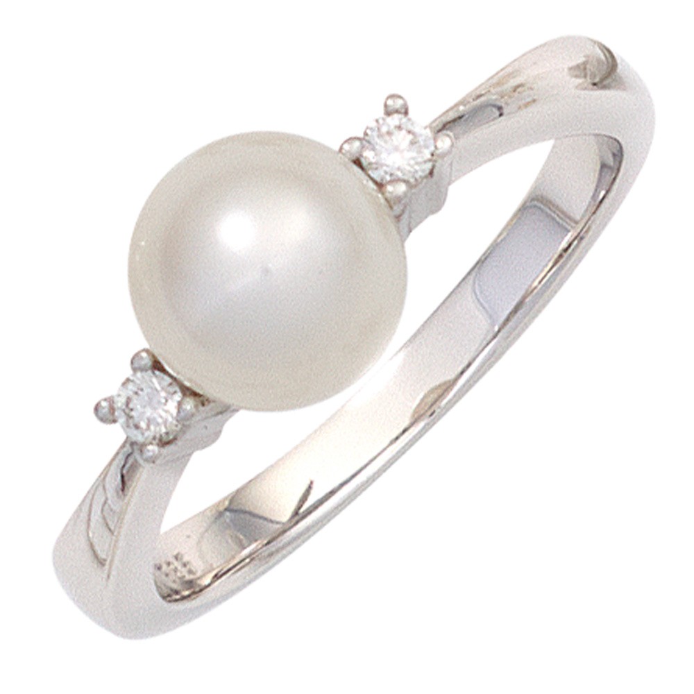Jobo ladies' ring 585 gold White gold 1 freshwater pearl 2 diamonds brilliant pearl