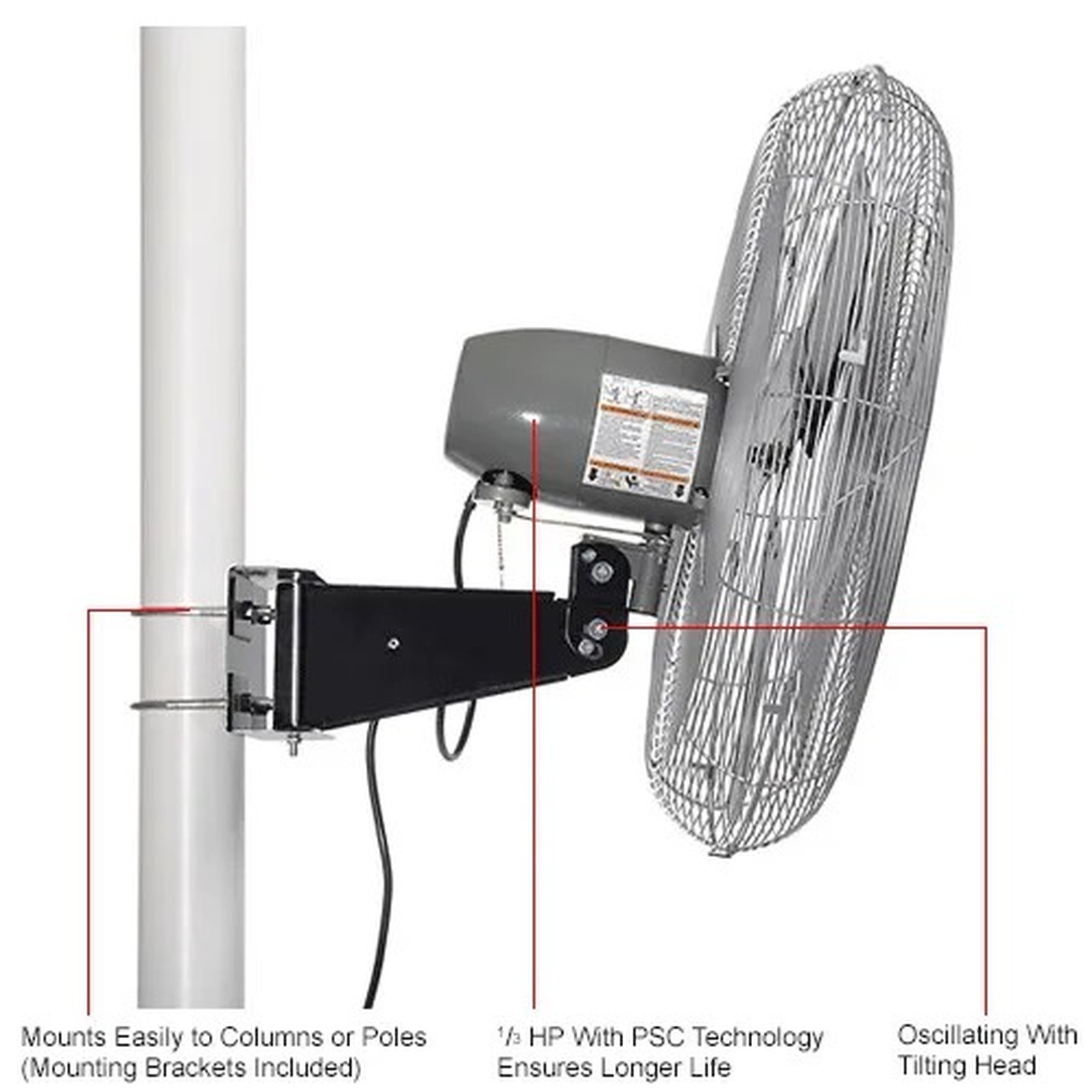 Global Industrial? 30" Oscillating Fan, Pole or Column Mount, 8,775 CFM, 1/3 HP