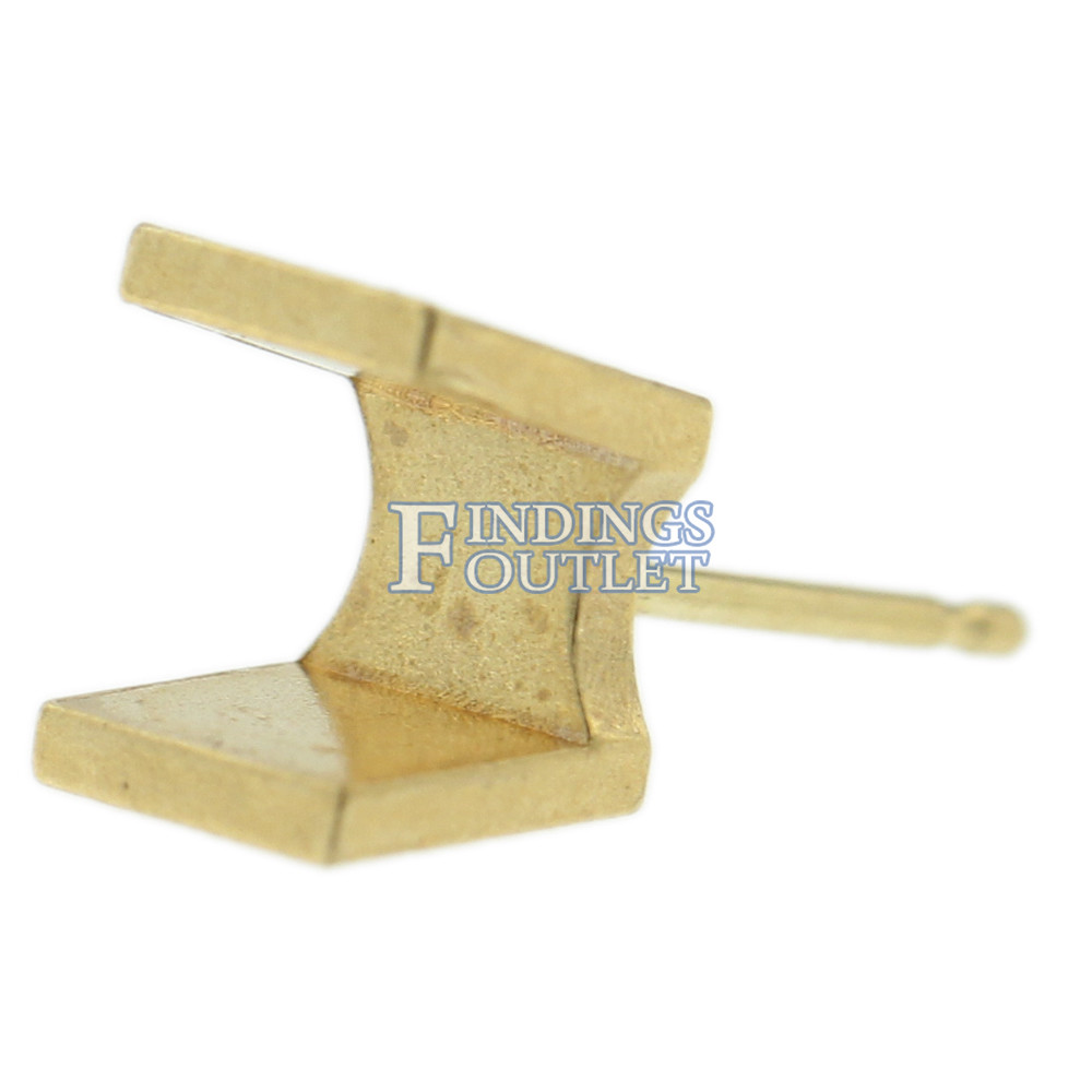 14k Yellow Gold Round Princess Stud Earring Mounting Setting Push Back Post