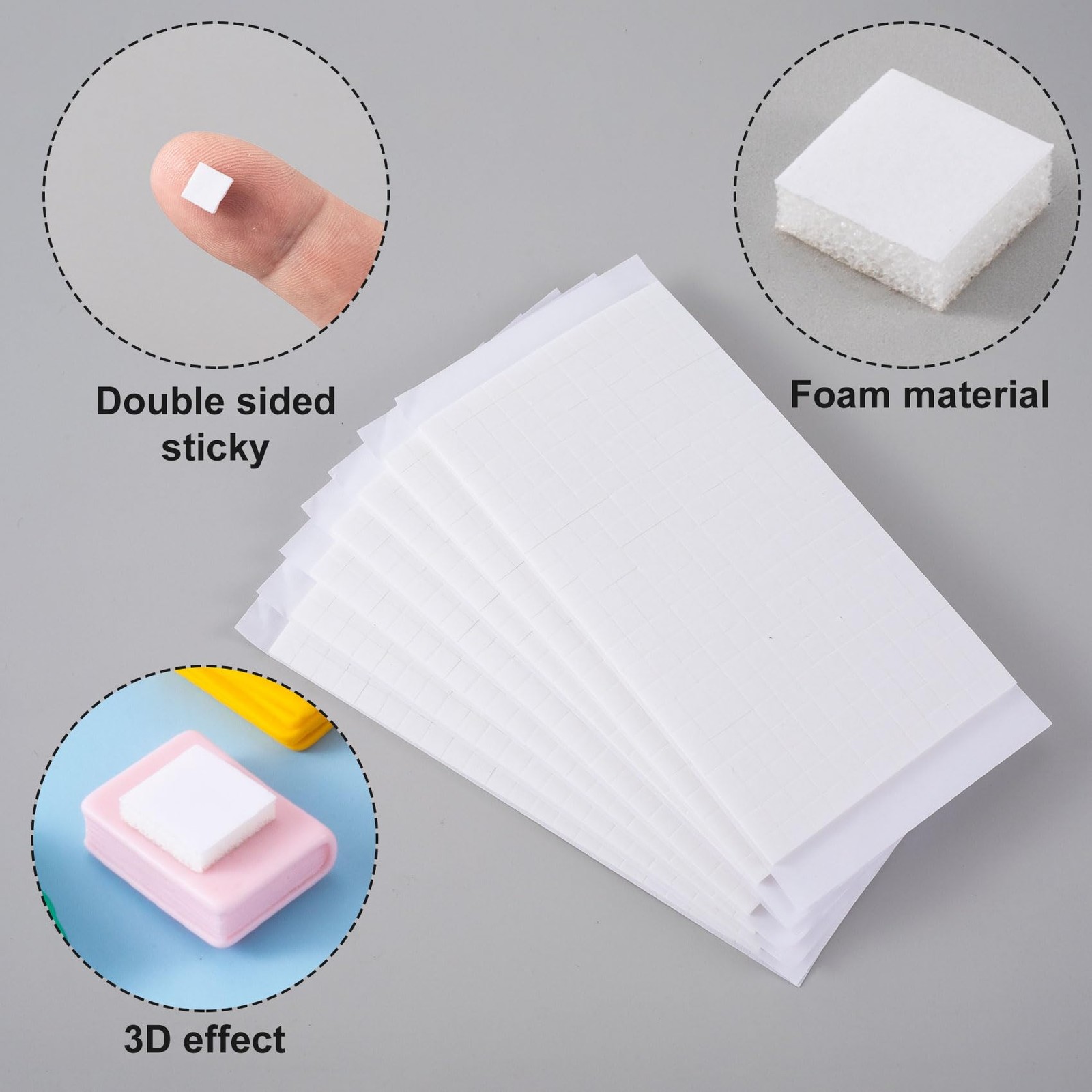 6 Sheets Double Sided Foam Squares, 990pcs, Arts Crafts, White