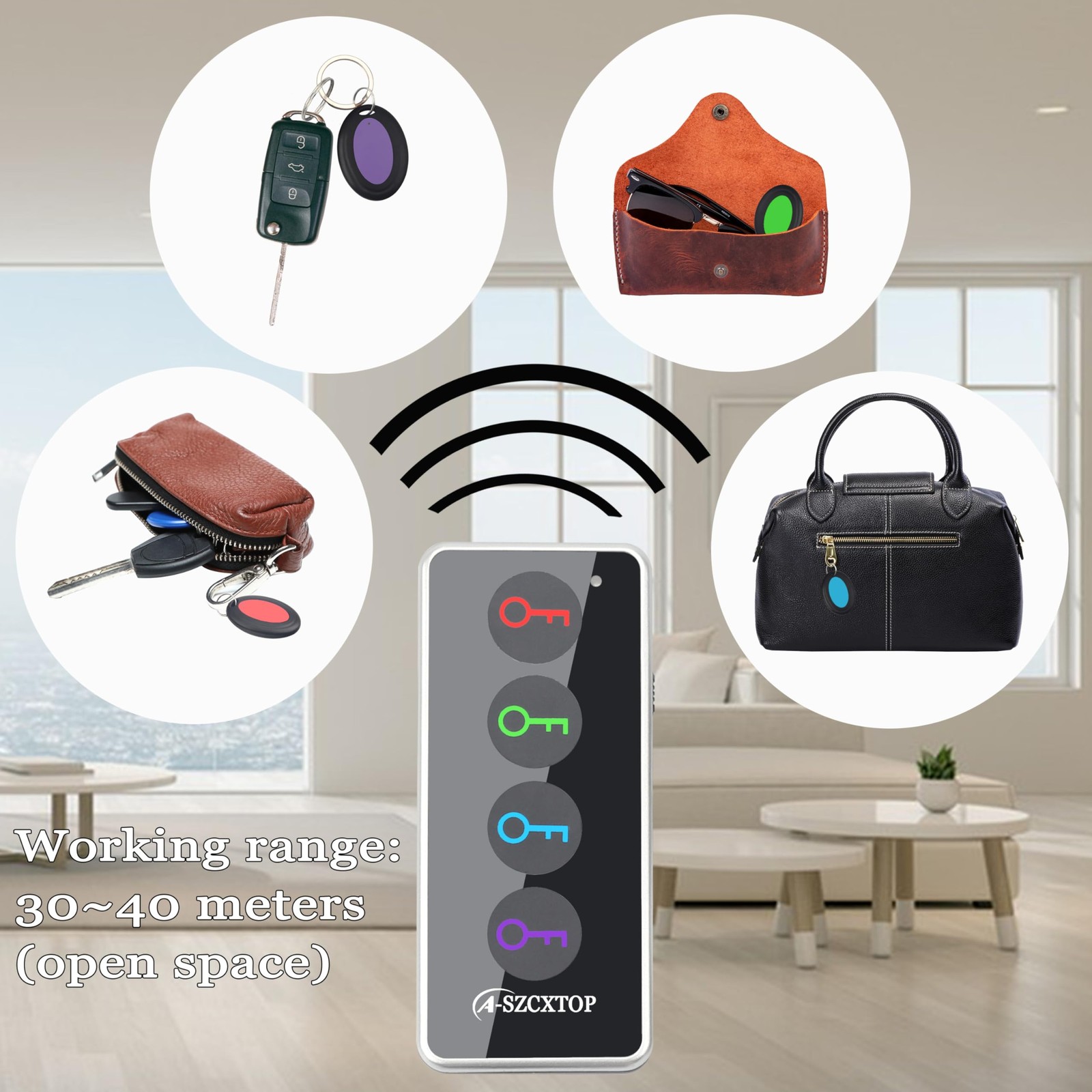 Key Finder Locator RF Wireless Remote Item Tracker with 4 Receivers