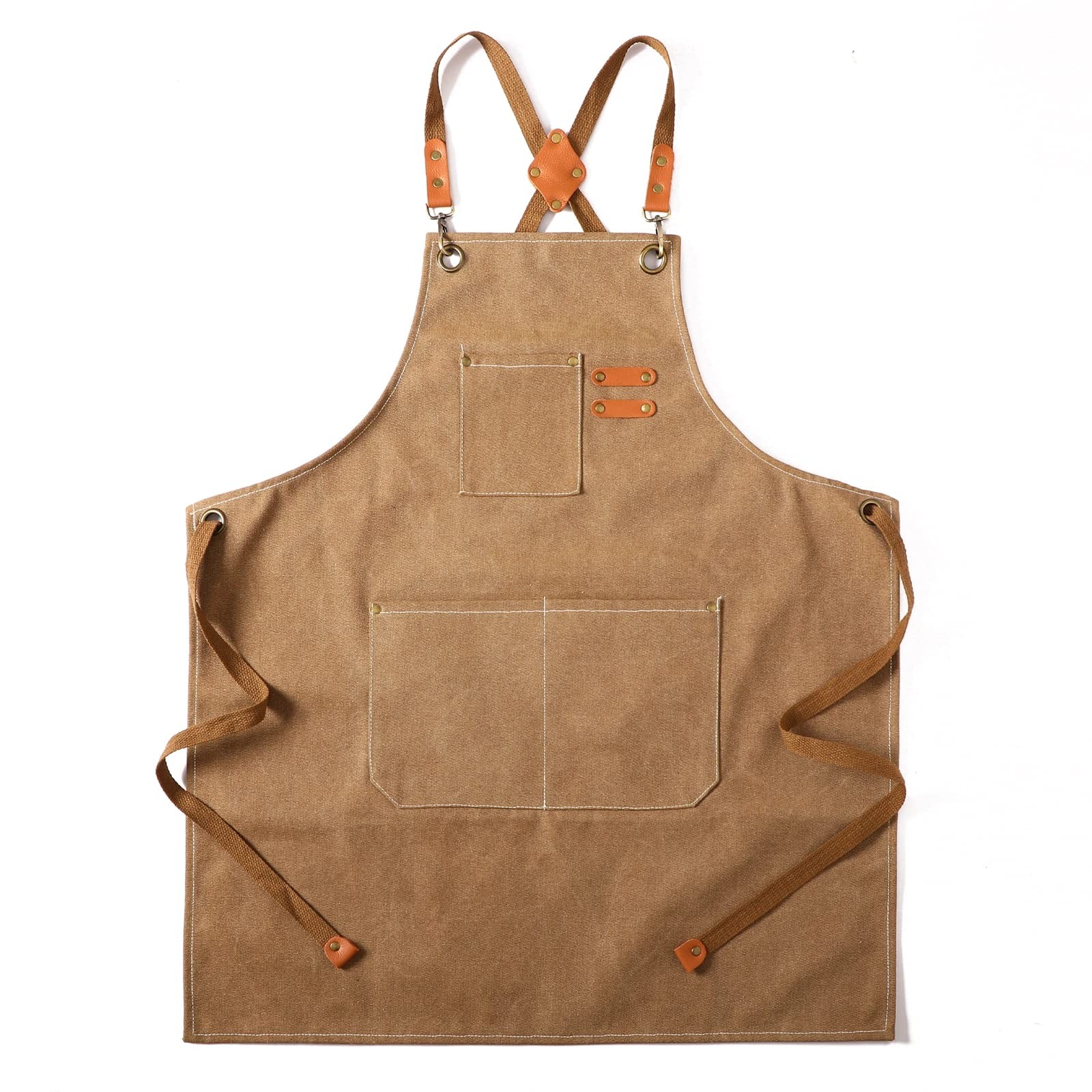 Tosewever Canvas Cross Back Chef Apron for Men Women M-XXL, Cappuccino Brown