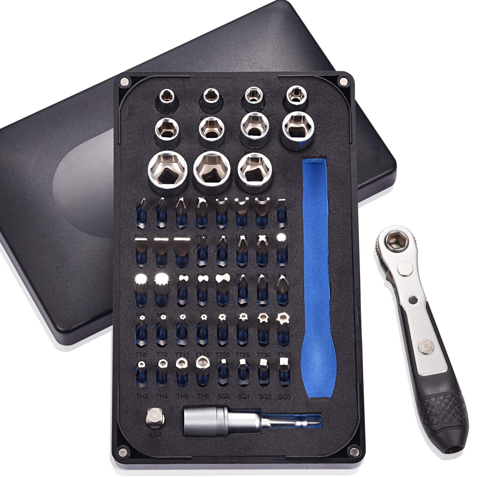 54in1 S2 Steel Mini Ratchet Wrench Screwdriver Bit Set with 1/4 Hex Shank Bits,