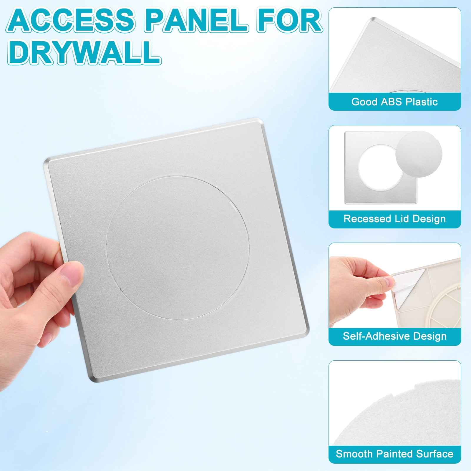 2-Pack Access Panel for Drywall, 4x4" Plastic Removable [Silver Tone, Round]