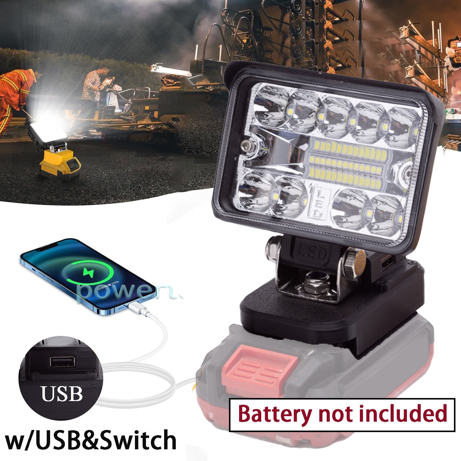LED Work Light For Bauer 20V Lithium Battery Outdoor Cordless Lamp w/USB NEW