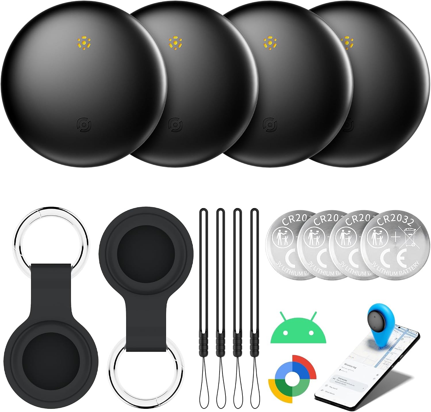 Bluetooth Tracker 4-Pack for Android & Samsung with Case, 2-Year Battery Life
