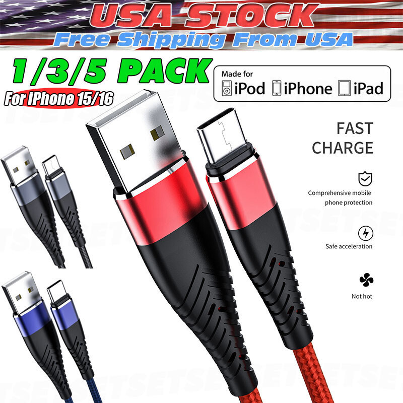 Braided USB C Type C Fast Charging Data Cable Cord for iPhone 16 Pro Max 15 lot