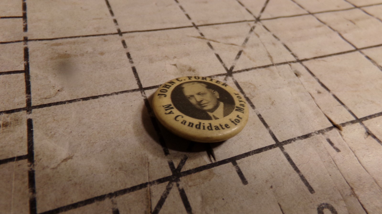 1929 - Button Pin 7/8" John C. Porter For Mayor Of Los Angeles