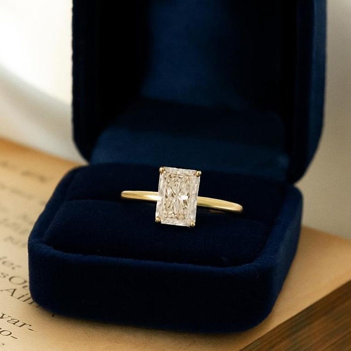 14K Gold Radiant Cut Moissanite Ring, Prong Set Women Minimalist Engagement Ring