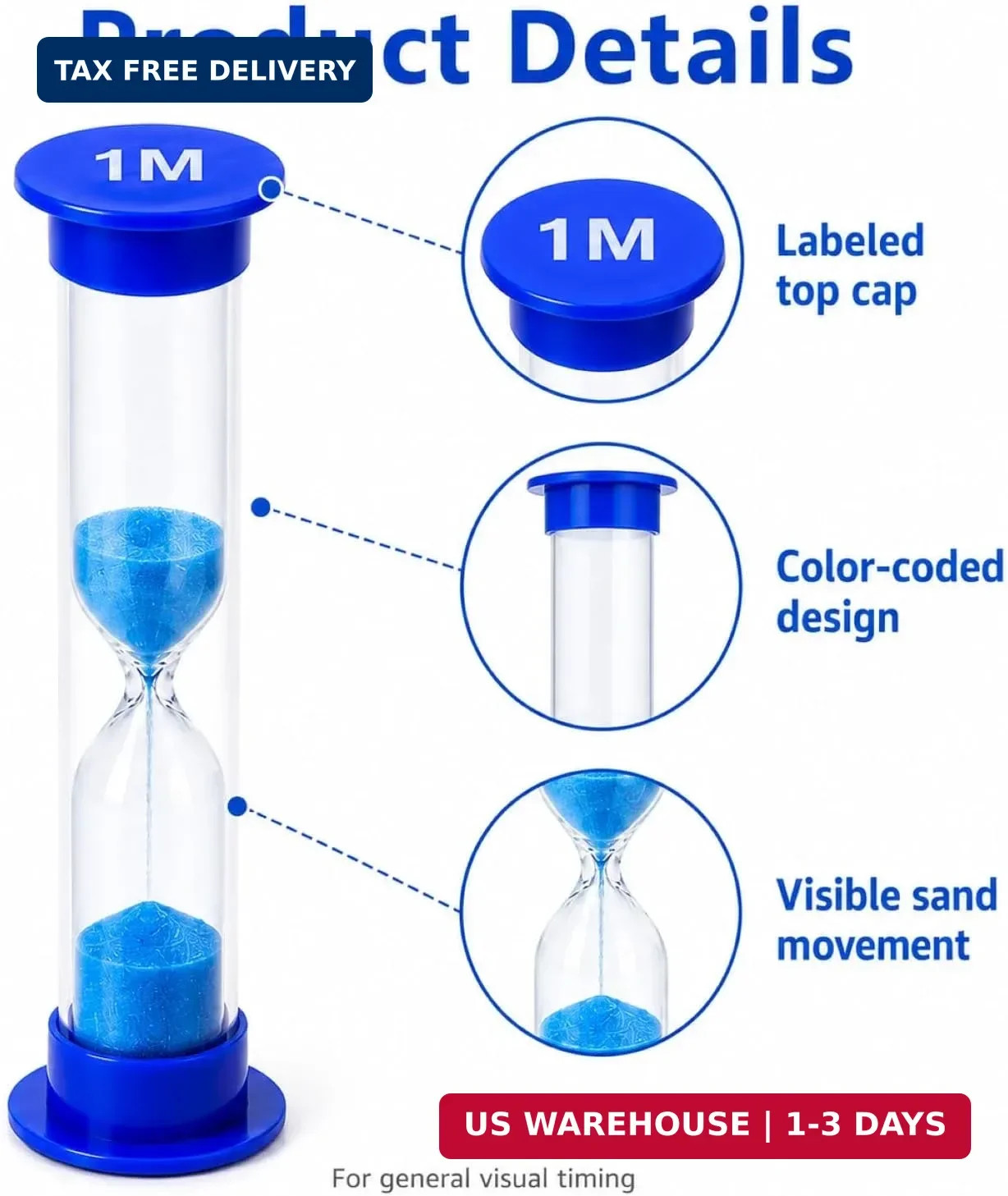 Plastic Sand Timer Sandglass Hourglass Sand Clock Timer 30 Sec, 1 Min, 2 Mins, 3