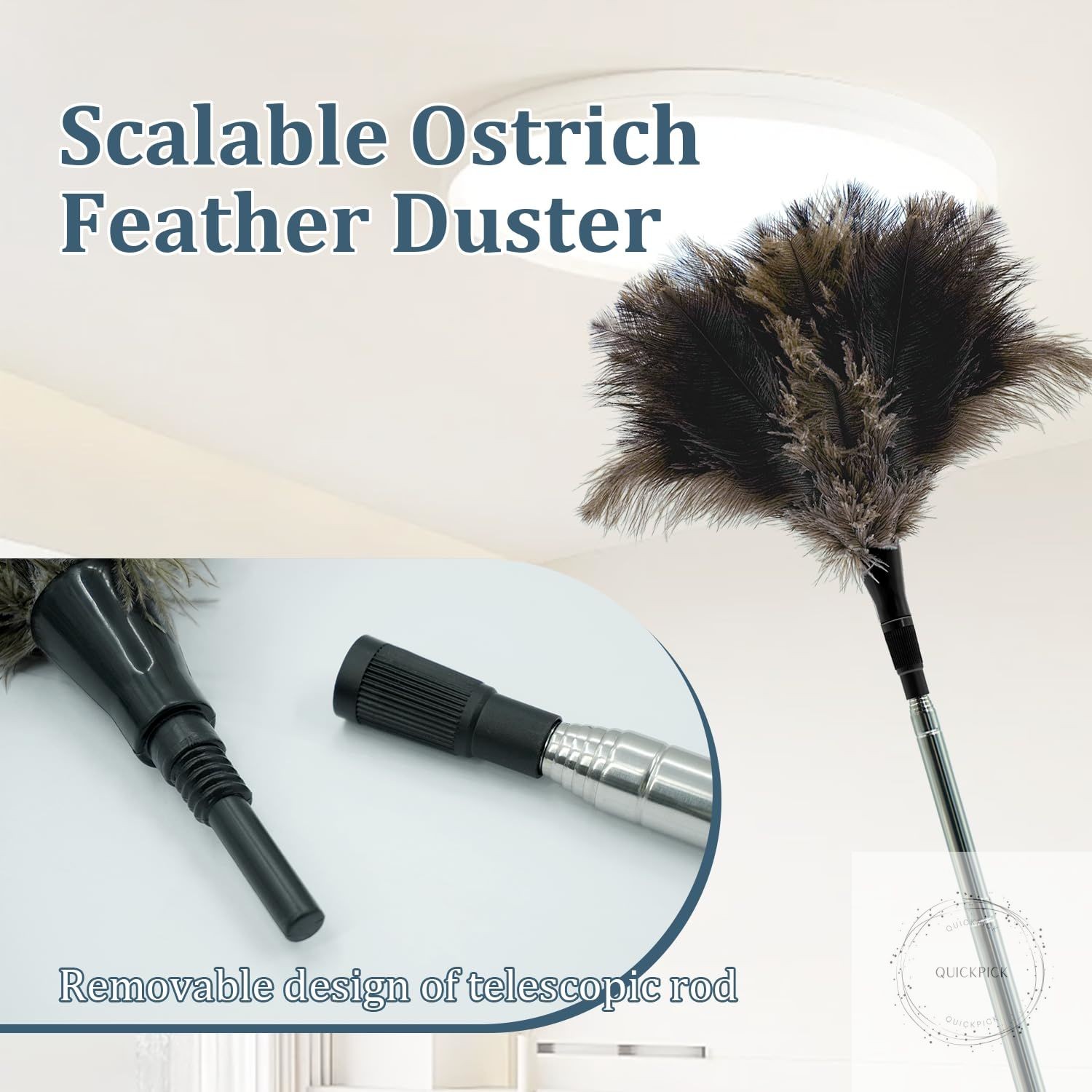 Extendable Feather Duster 47 inches Fluffy Long Handle Reusable Feather Duster