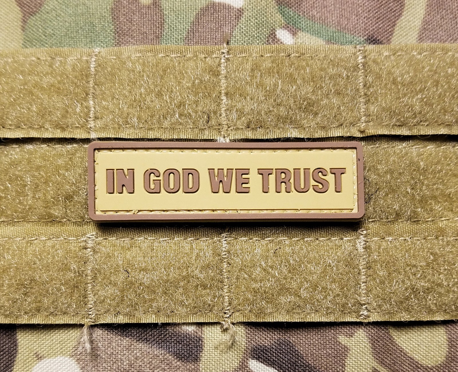 IN GOD WE TRUST 1x3" Coyote Tan Brown PVC Christian Tactical Hook Patch