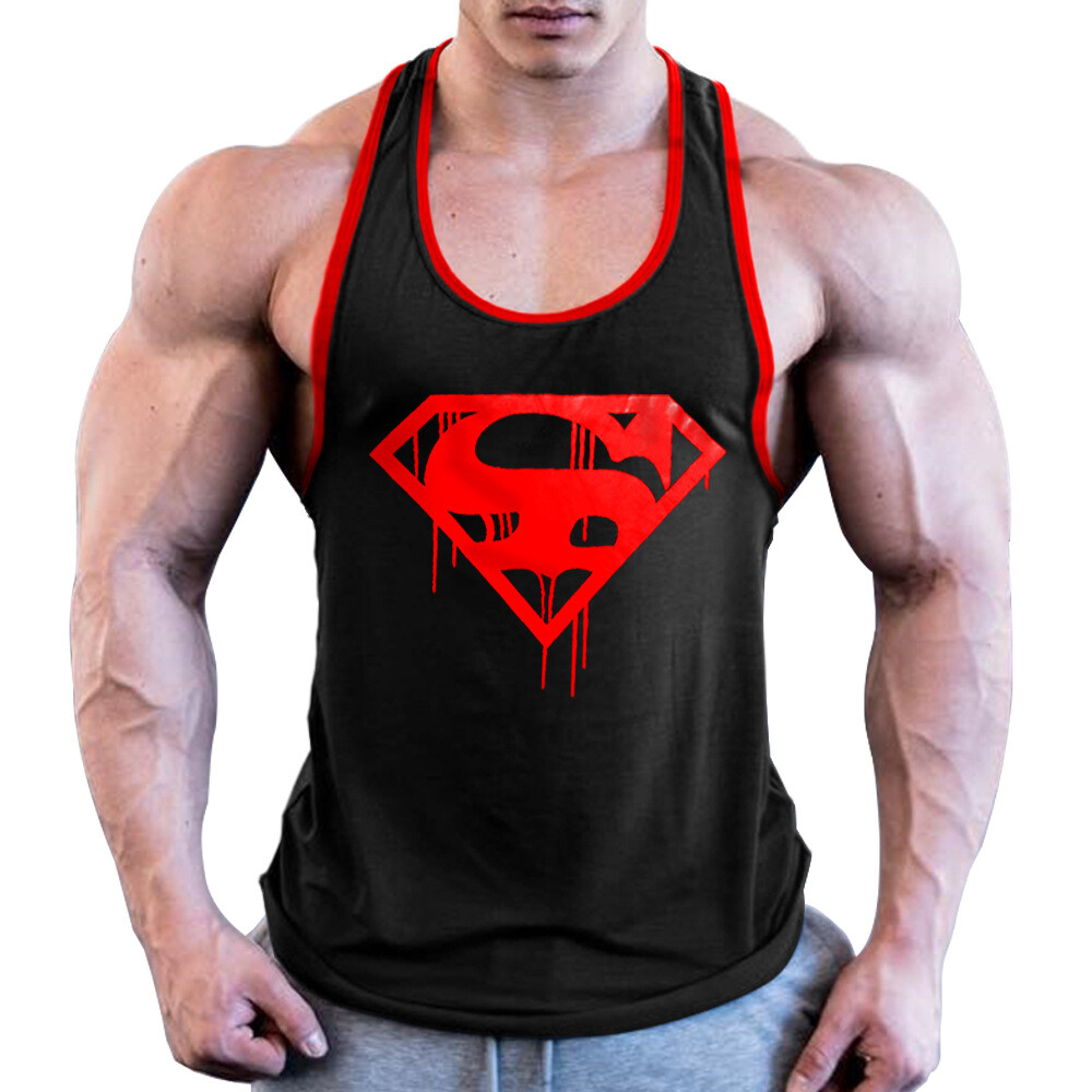 Men Bloody Superman TankTop Bodybuilding Vintage Style Gym Tanktop Stringer Vest