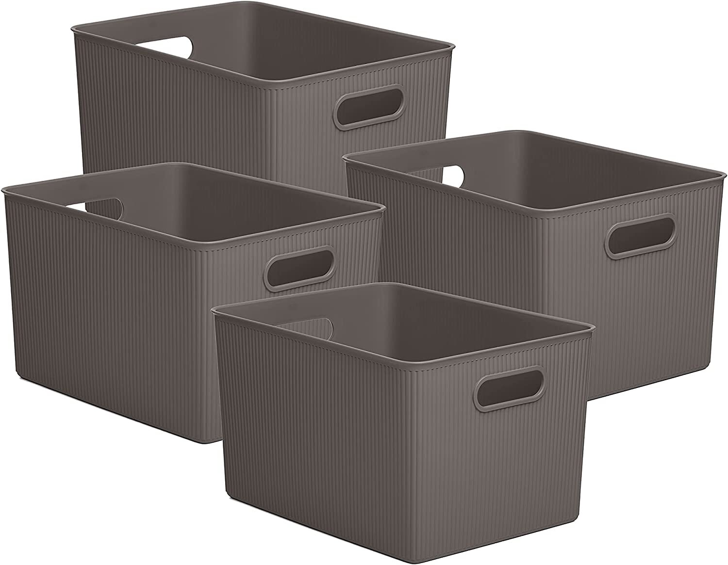 Superio 22L Large Ribbed Storage Bin- Plastic Storage Bin (4 Pack, Brown)