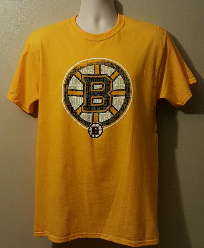 Boston Bruins NHL Mens Yellow Team Big Logo Short Sleeve T-shirts: S-2XL