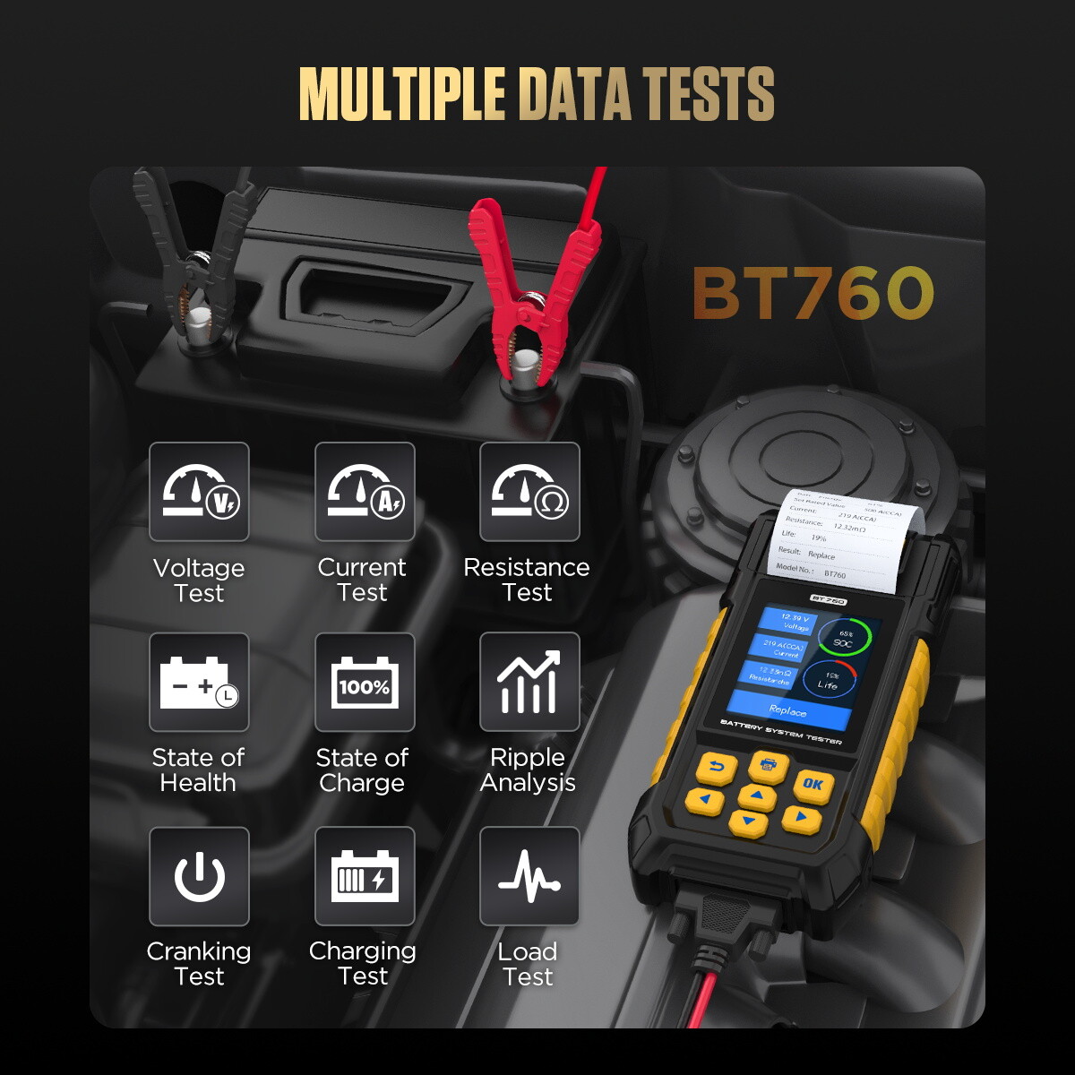 AUTOOL BT760 Battery Tester Load Charging Cranking Analyzer With Printer 8V~32V