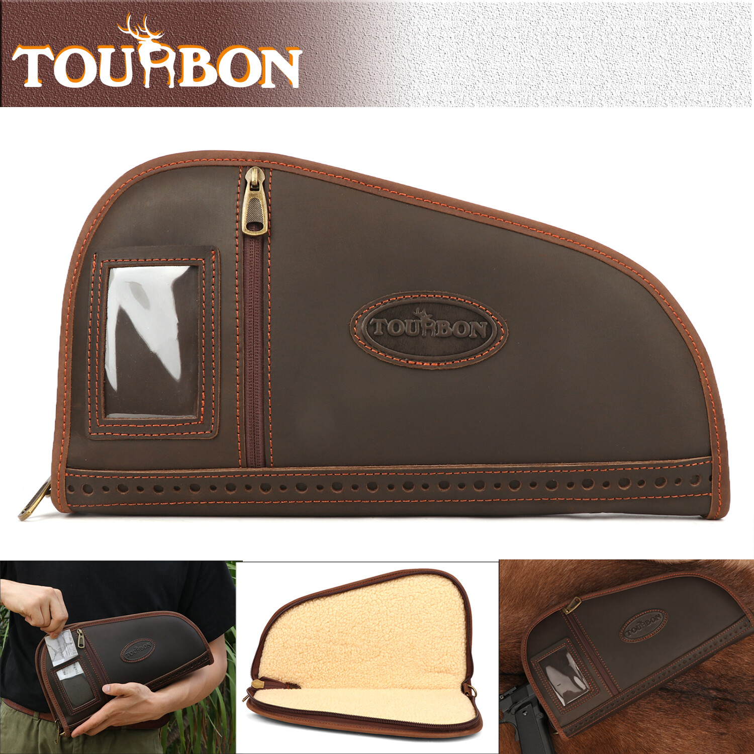 Tourbon Buffalo Leather Revolver Case Padded Handgun Zip Bag Pistol Carry Pouch
