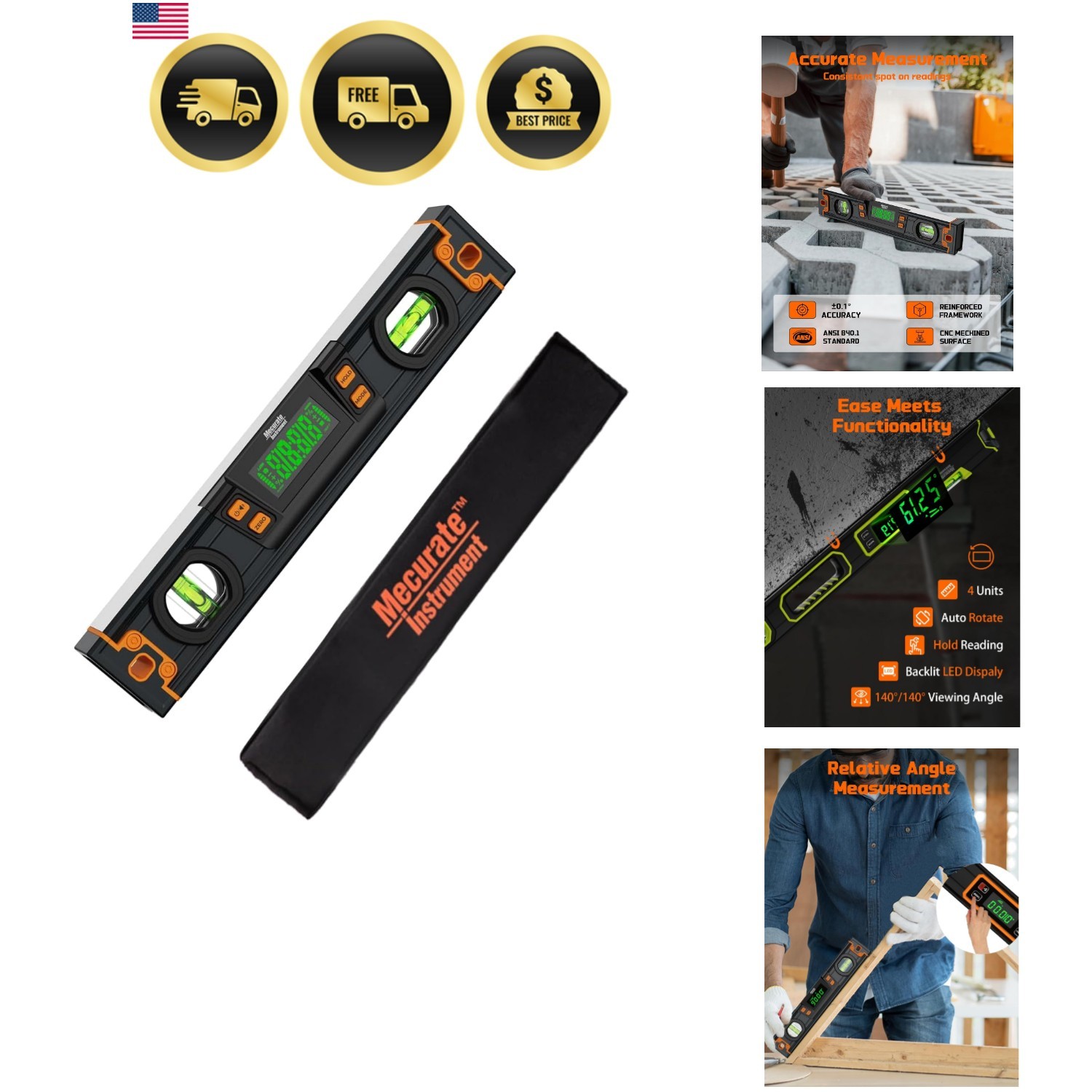 10-Inch Digital Level, Portable Electronic Angle Finder with Backlit Display,...