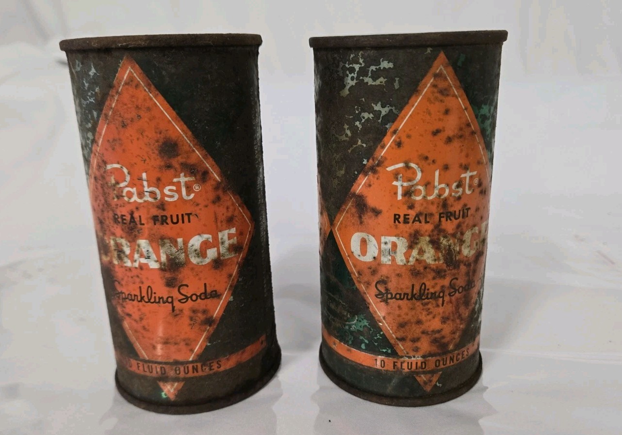 2 Pabst Sparkling Orange Flat Top Soda Rusty Cans