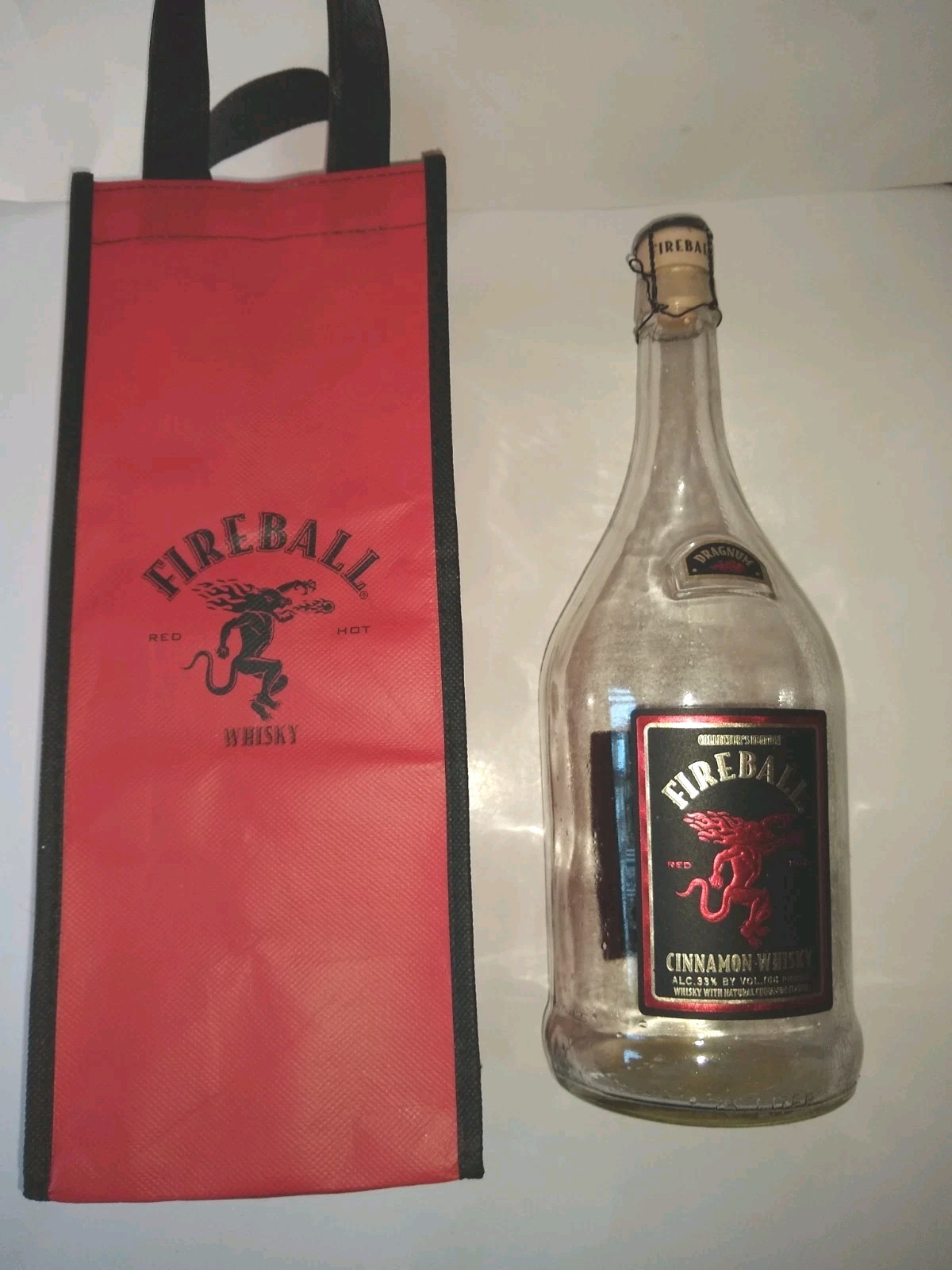 FIREBALL EMPTY 1.75 Liter GLASS LIQUOR BOTTLE CINNAMON WHISKY & bag