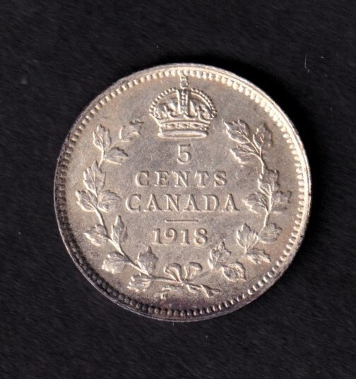 Canada 1918 5c Five Cent Silver Coin King George V UNC .925 Silver #1