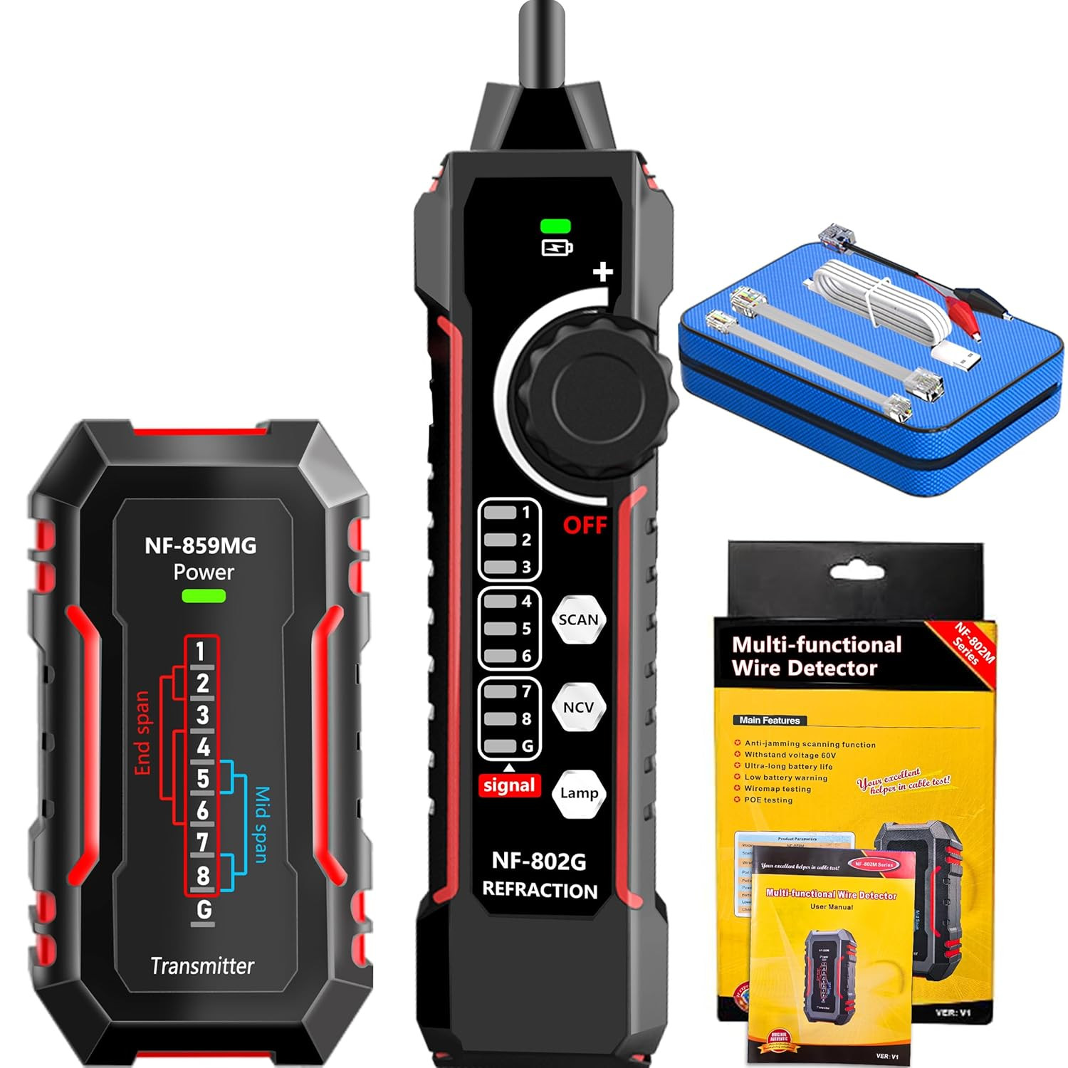 NF-802MG Network Cable Tester Ethernet Cable Tester with NCV and SCAN for PoE/Ca