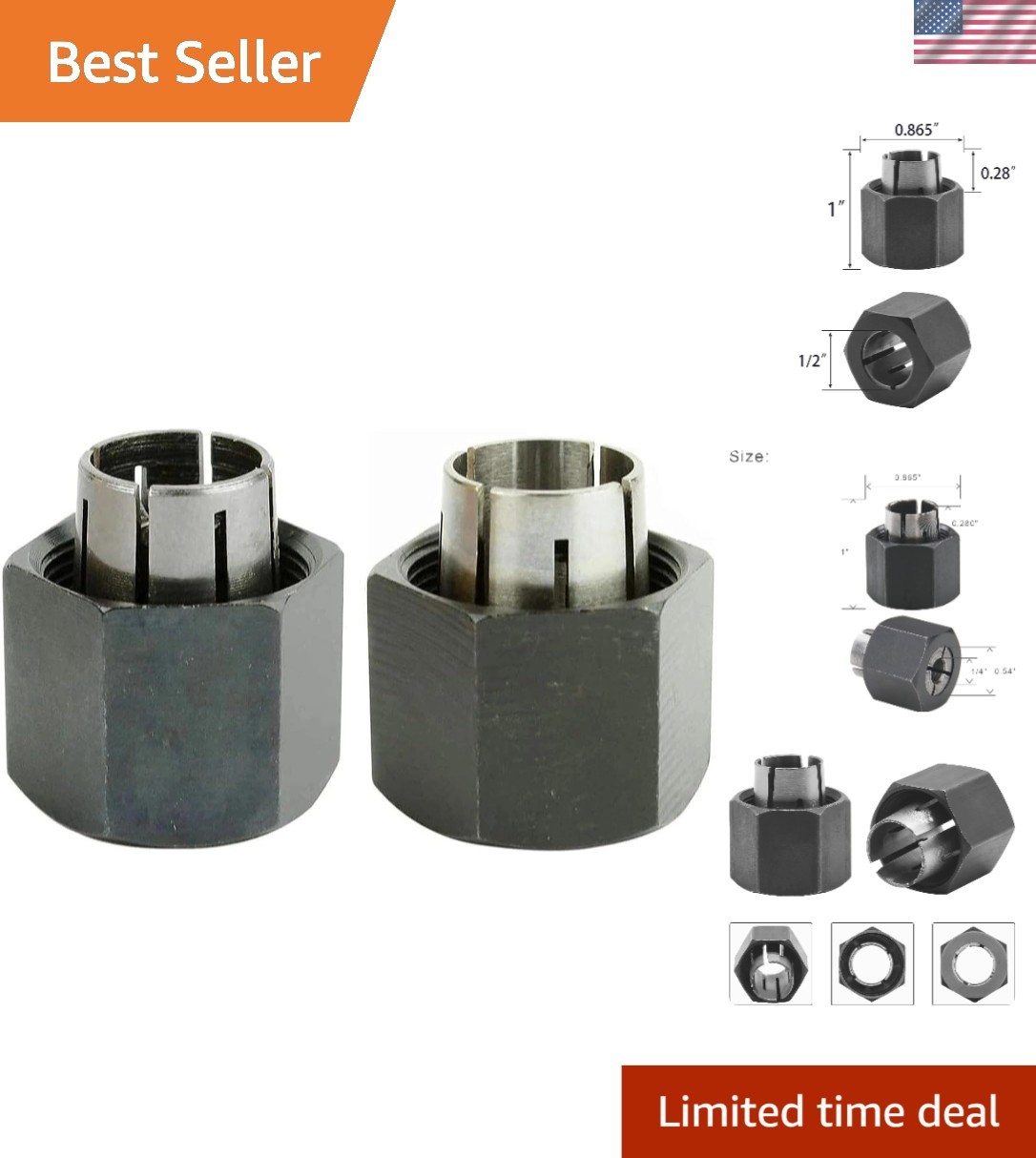 Versatile 1/4" & 1/2" Router Collet Set for Dewalt, Bosch & Hitachi
