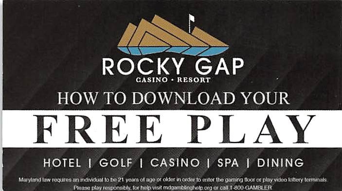 Rocky Gap Casino - Cumberland, MD - Paper Free Play Instruction Card