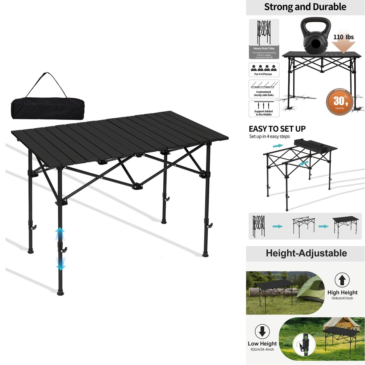 SHANQUAN Folding Camping Table, 46.5 × 21.7 Inches Portable Camp Table Aluminum