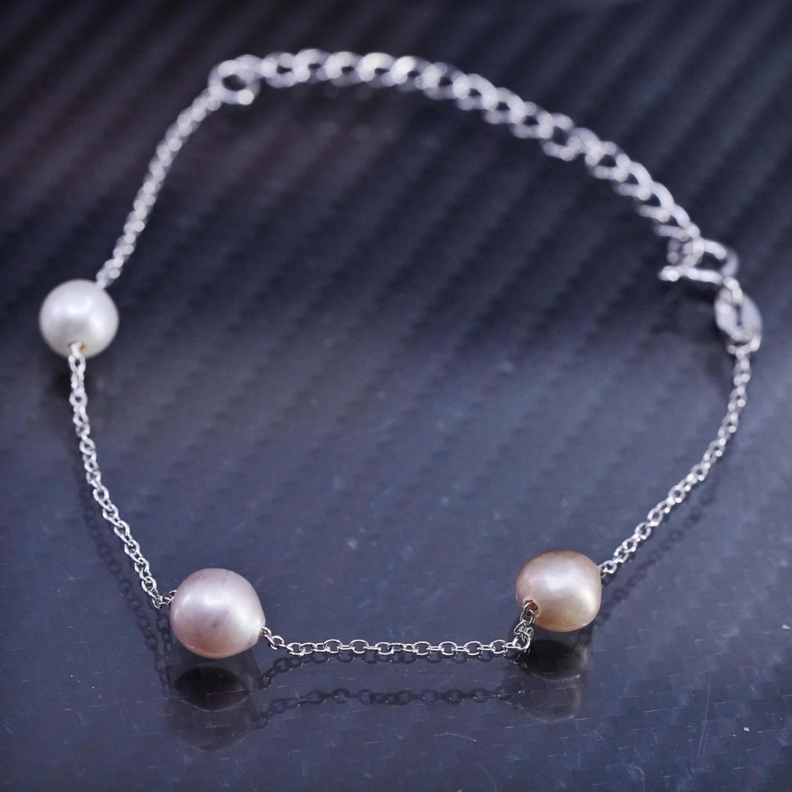6+2”, vintage sterling silver 925 handmade pink freshwater pearl bracelet