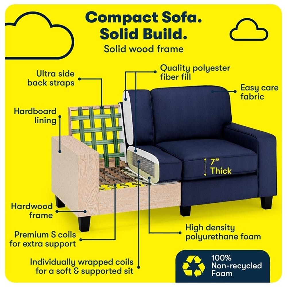 Bowery Hill 61" Track Arm Sofa Loveseat with Removable Covers Navy Blue