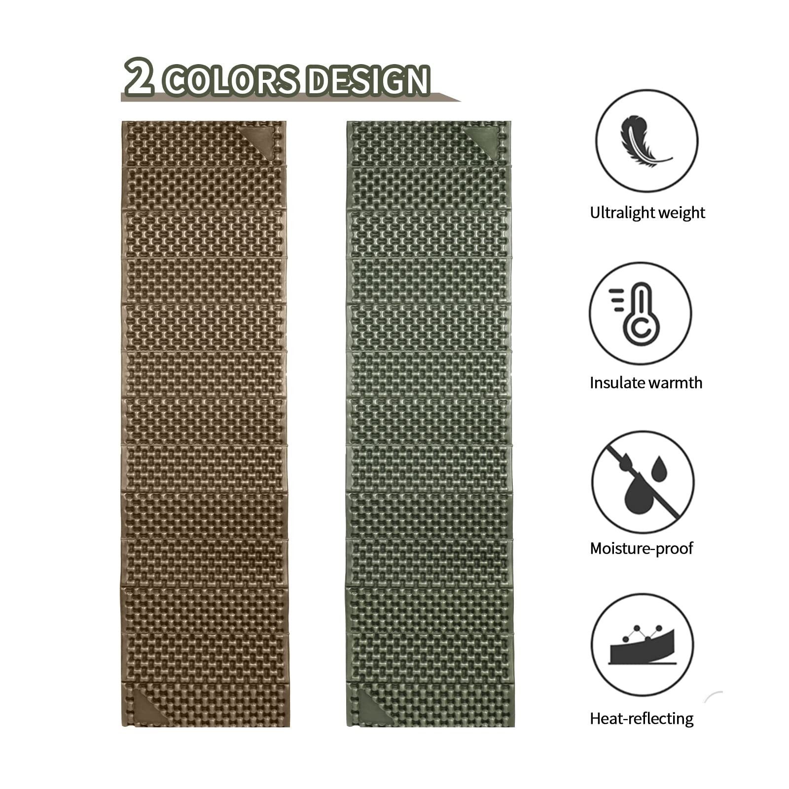 Foam Camping Pads for Hiking, Ultralight Closed Cell Large, Army Green-2Pack